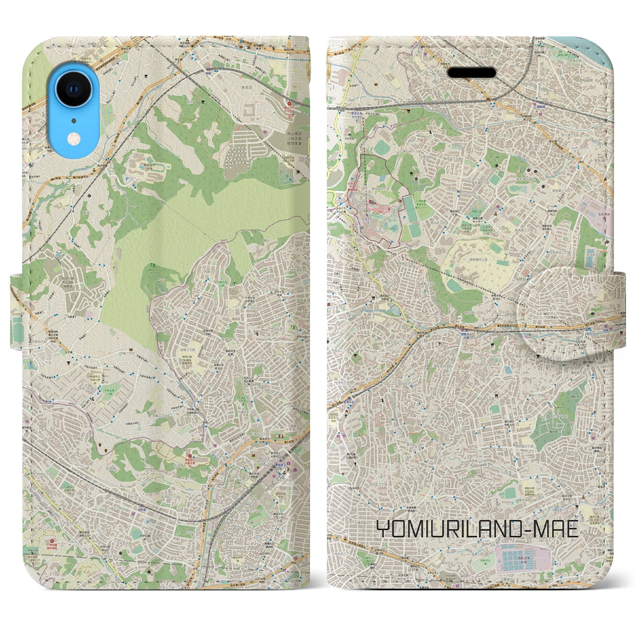 【読売ランド前(神奈川県)】地図柄iPhoneケース(手帳タイプ)ナチュラル・iPhone XR 用