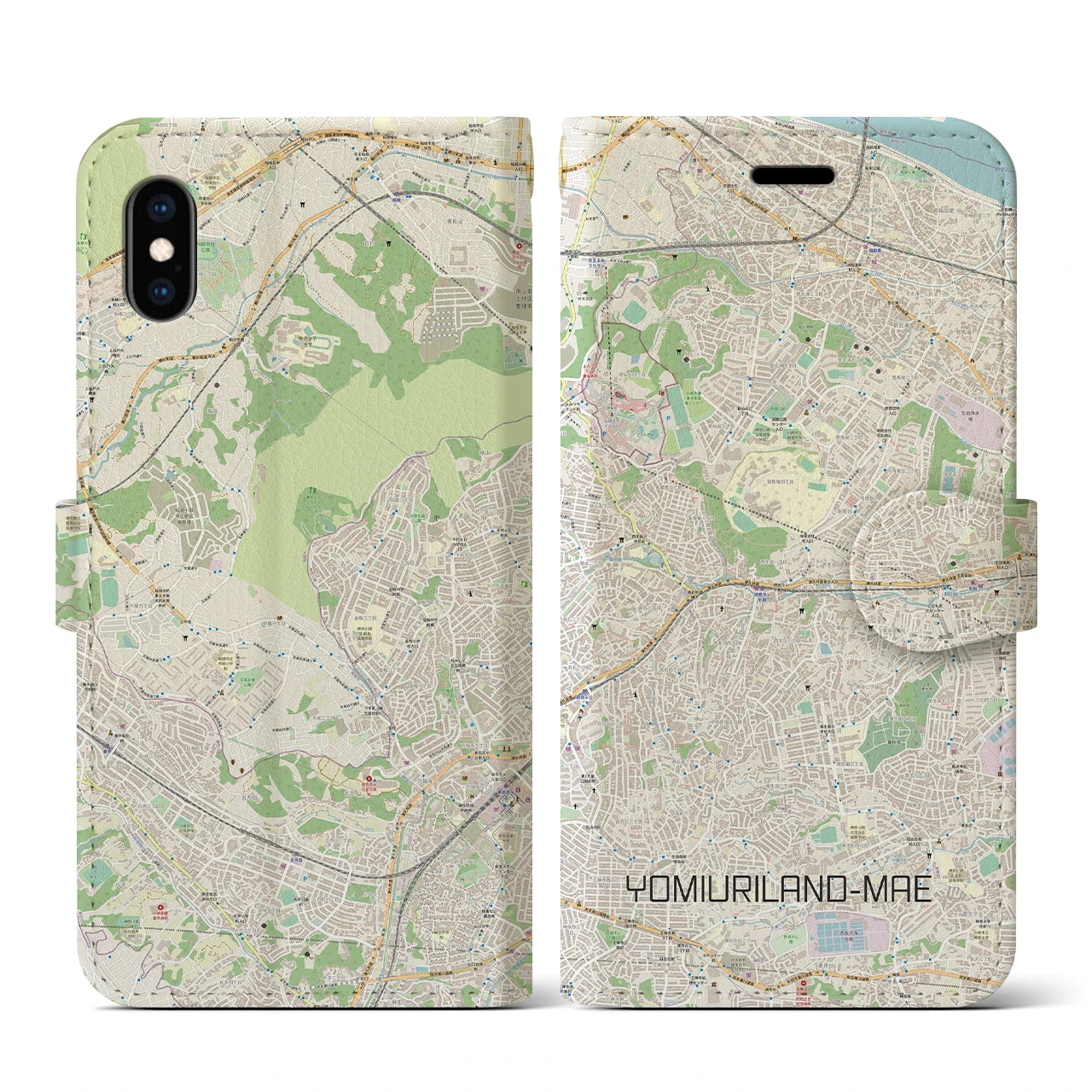 【読売ランド前(神奈川県)】地図柄iPhoneケース(手帳タイプ)ナチュラル・iPhone XS / X 用