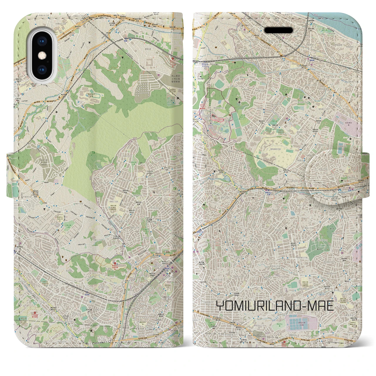 【読売ランド前(神奈川県)】地図柄iPhoneケース(手帳タイプ)ナチュラル・iPhone XS Max 用