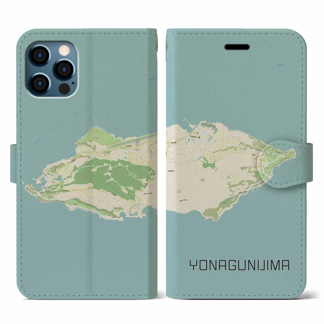 【与那国島(沖縄県)】地図柄iPhoneケース(手帳タイプ)ナチュラル・iPhone 12 / 12 Pro 用