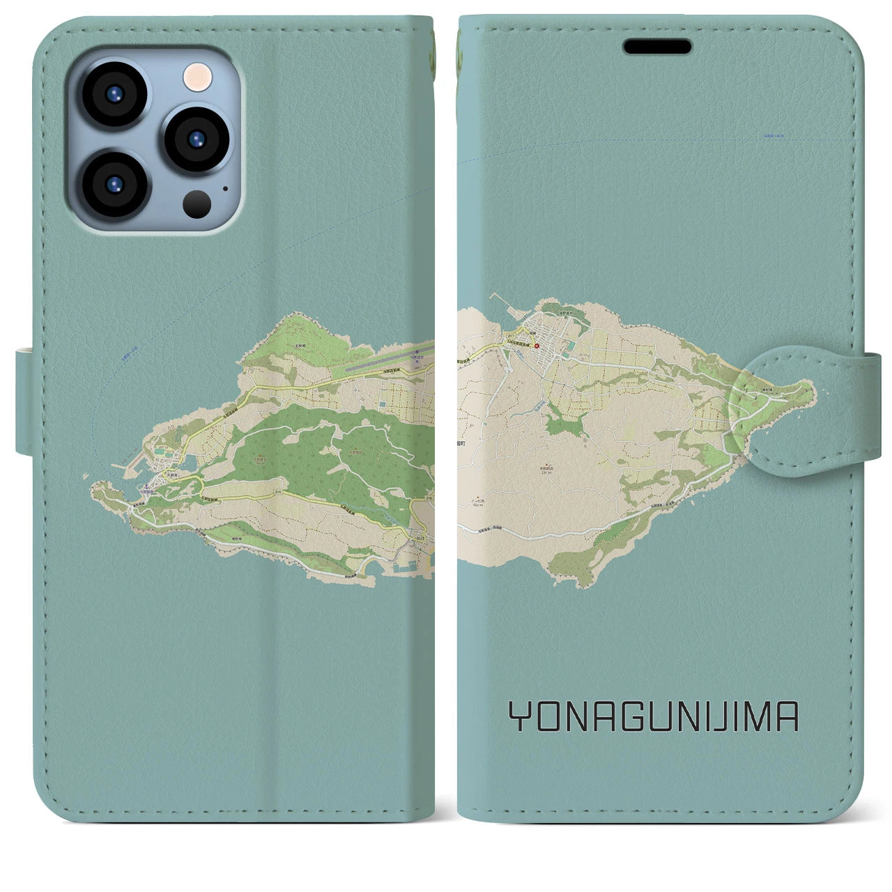 【与那国島(沖縄県)】地図柄iPhoneケース(手帳タイプ)ナチュラル・iPhone 13 Pro Max 用