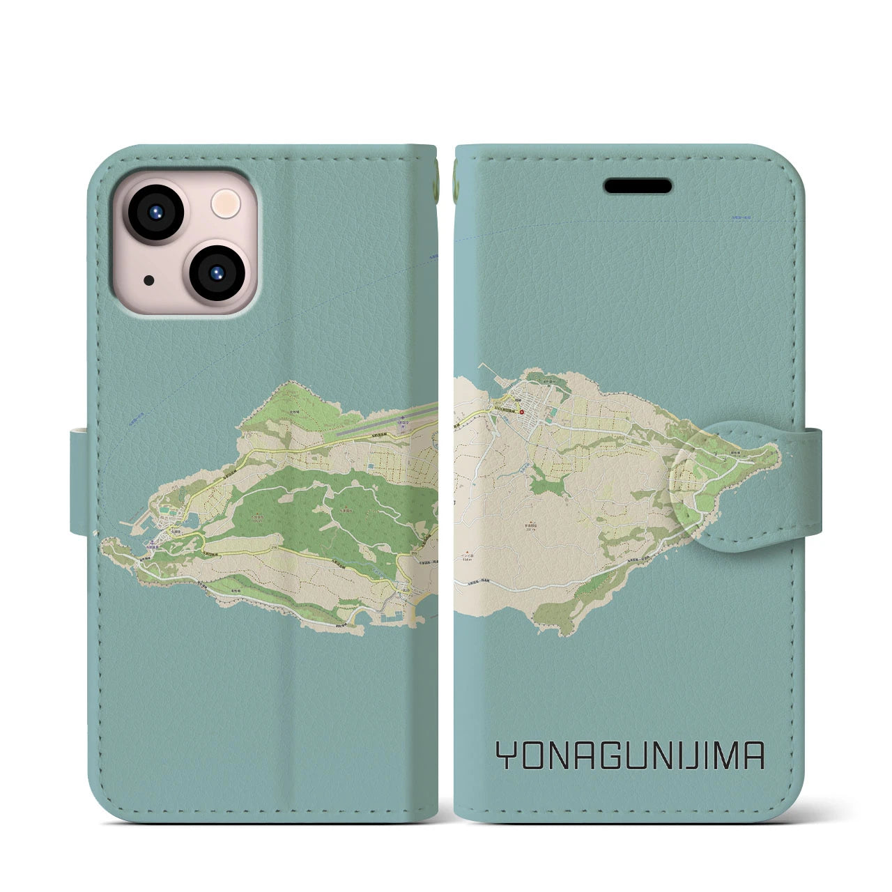 【与那国島(沖縄県)】地図柄iPhoneケース(手帳タイプ)ナチュラル・iPhone 13 mini 用