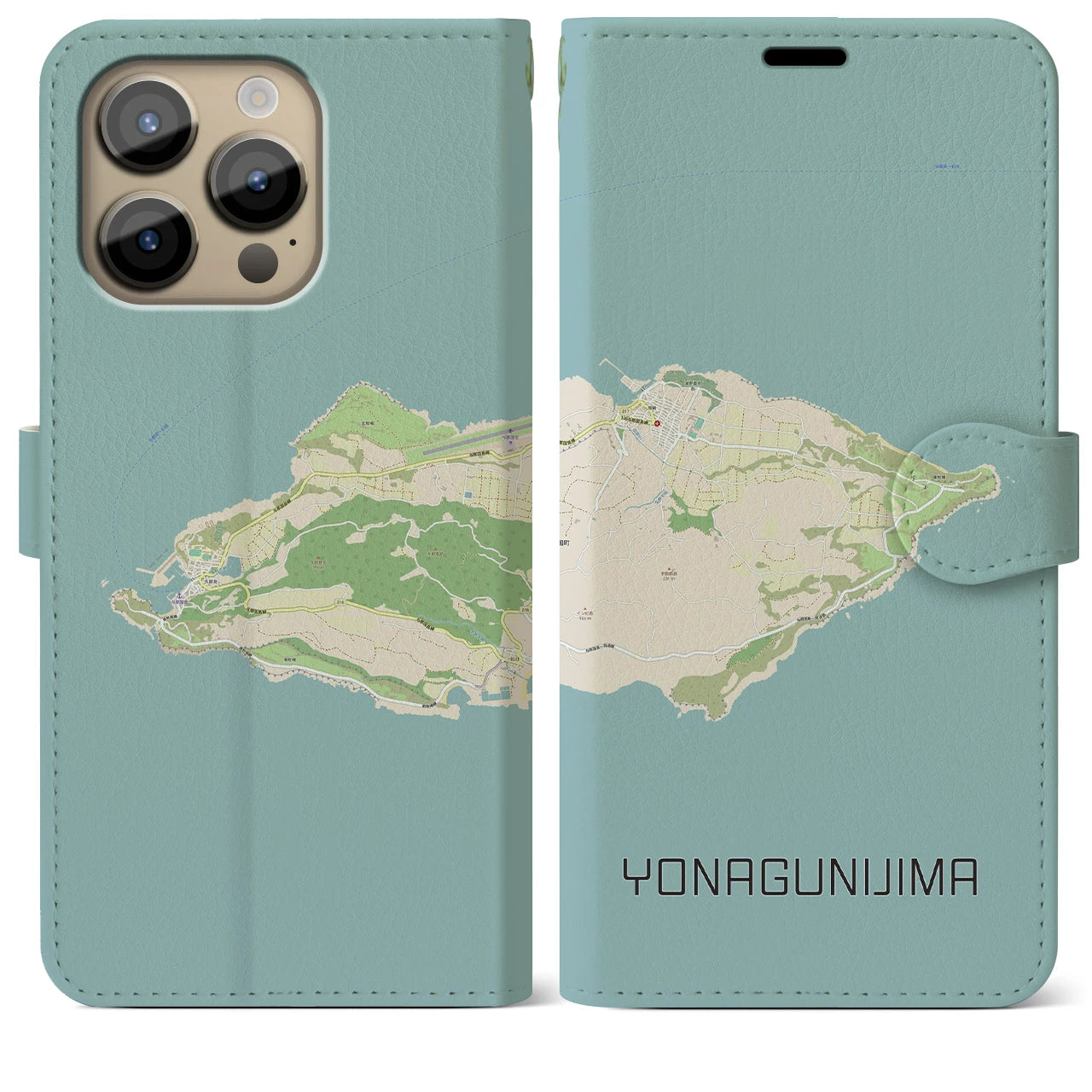 【与那国島(沖縄県)】地図柄iPhoneケース(手帳タイプ)ナチュラル・iPhone 14 Pro Max 用