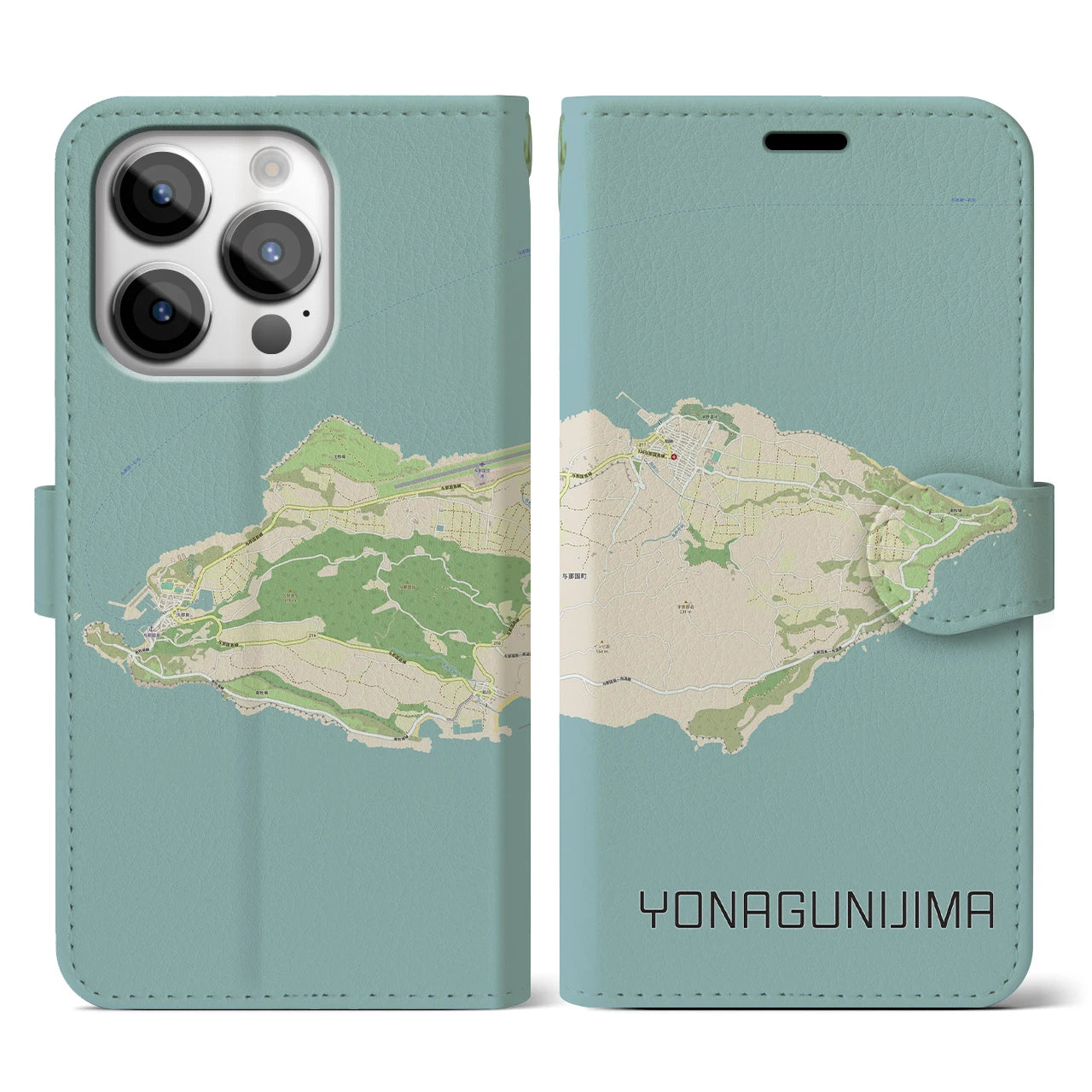 【与那国島(沖縄県)】地図柄iPhoneケース(手帳タイプ)ナチュラル・iPhone 14 Pro 用