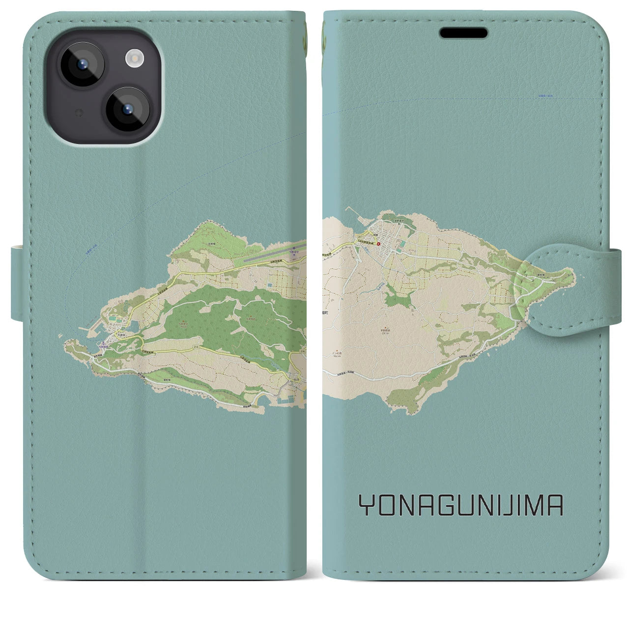 【与那国島(沖縄県)】地図柄iPhoneケース(手帳タイプ)ナチュラル・iPhone 14 Plus 用