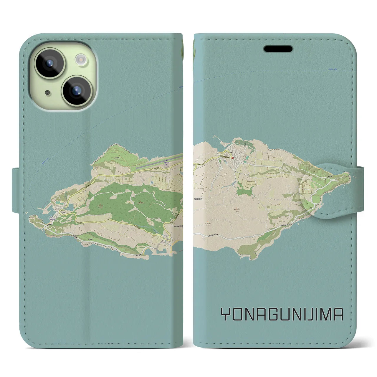 【与那国島(沖縄県)】地図柄iPhoneケース(手帳タイプ)ナチュラル・iPhone 15 用