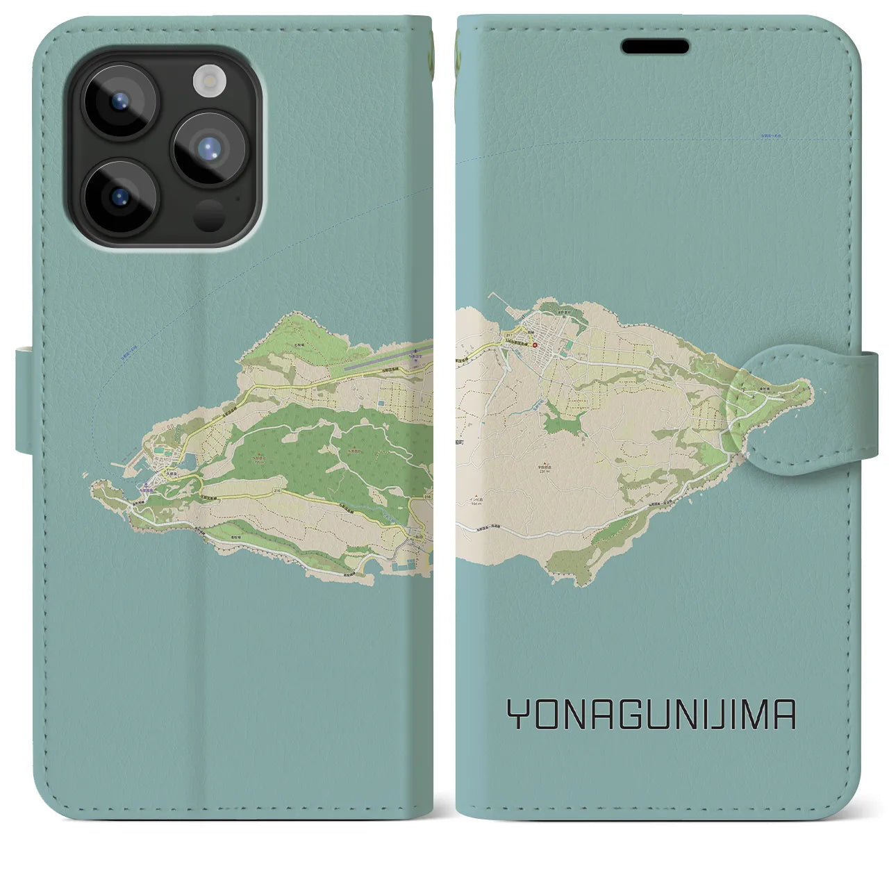 【与那国島(沖縄県)】地図柄iPhoneケース(手帳タイプ)ナチュラル・iPhone 15 Pro Max 用