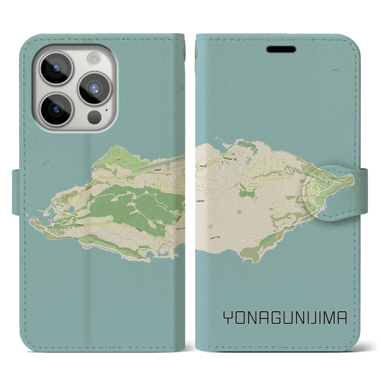 【与那国島(沖縄県)】地図柄iPhoneケース(手帳タイプ)ナチュラル・iPhone 15 Pro 用