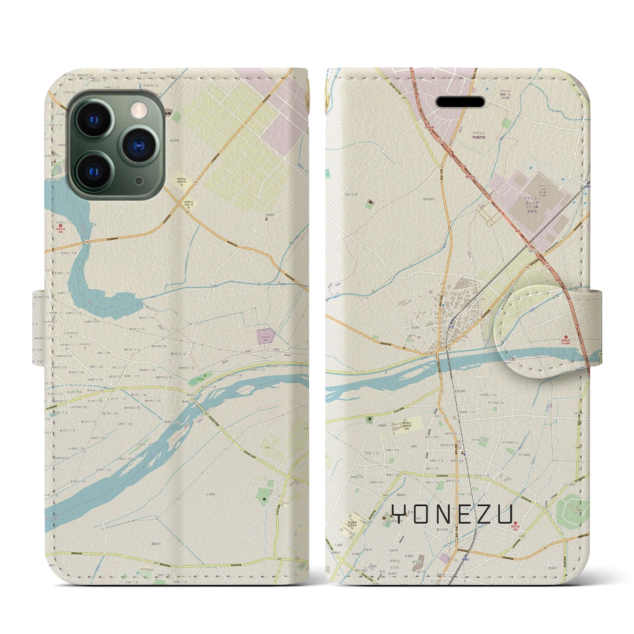 【米津(愛知県)】地図柄iPhoneケース(手帳タイプ)ナチュラル・iPhone 11 Pro 用
