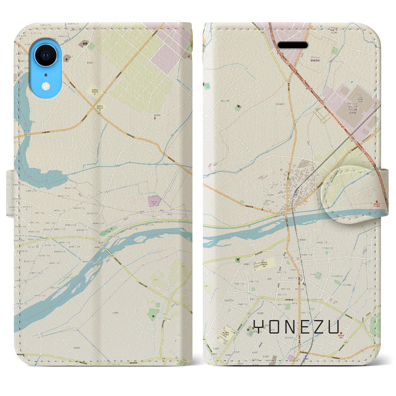 【米津(愛知県)】地図柄iPhoneケース(手帳タイプ)ナチュラル・iPhone XR 用