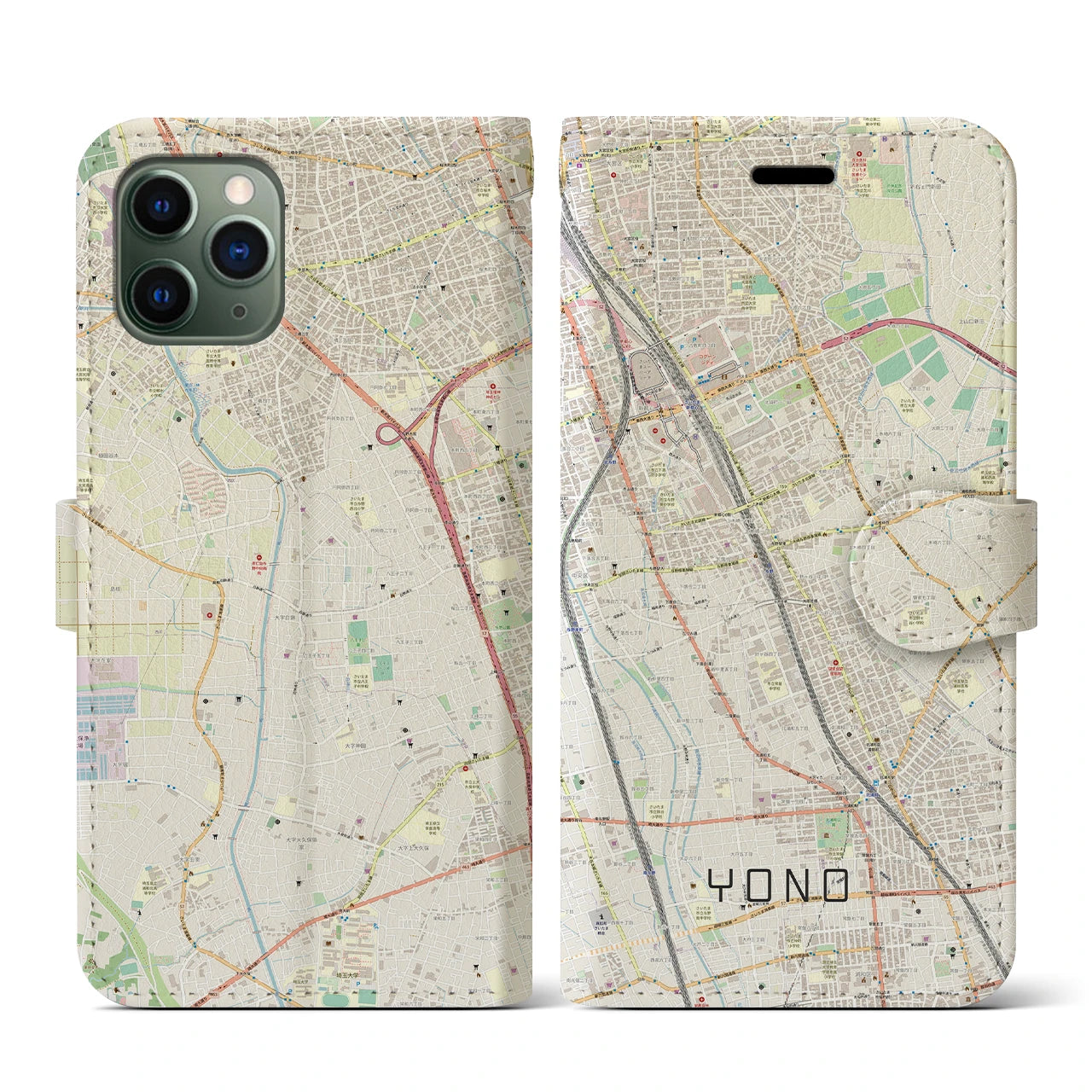 【与野(埼玉県)】地図柄iPhoneケース(手帳タイプ)ナチュラル・iPhone 11 Pro 用