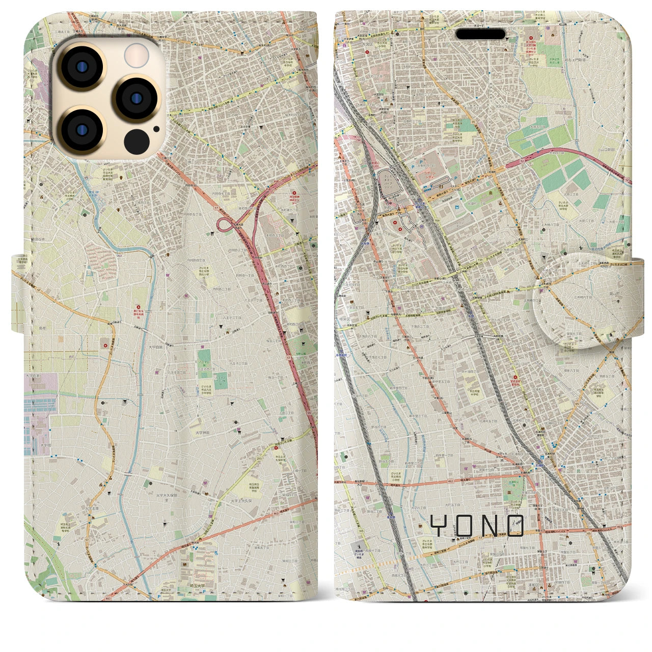 【与野(埼玉県)】地図柄iPhoneケース(手帳タイプ)ナチュラル・iPhone 12 Pro Max 用