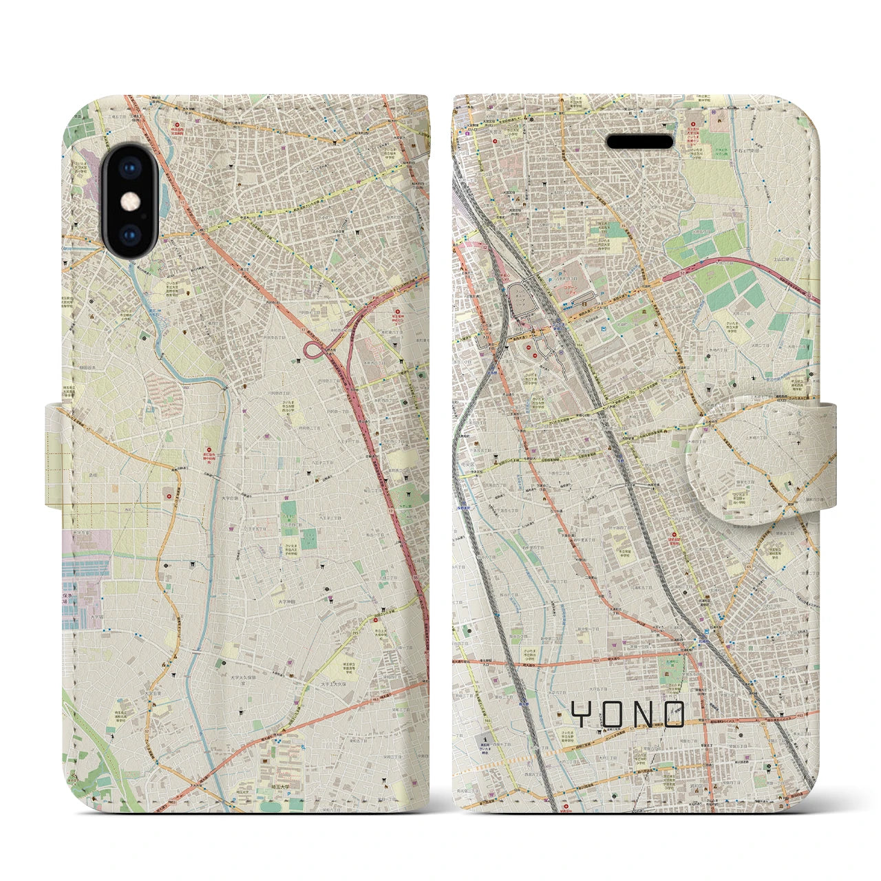 【与野(埼玉県)】地図柄iPhoneケース(手帳タイプ)ナチュラル・iPhone XS / X 用