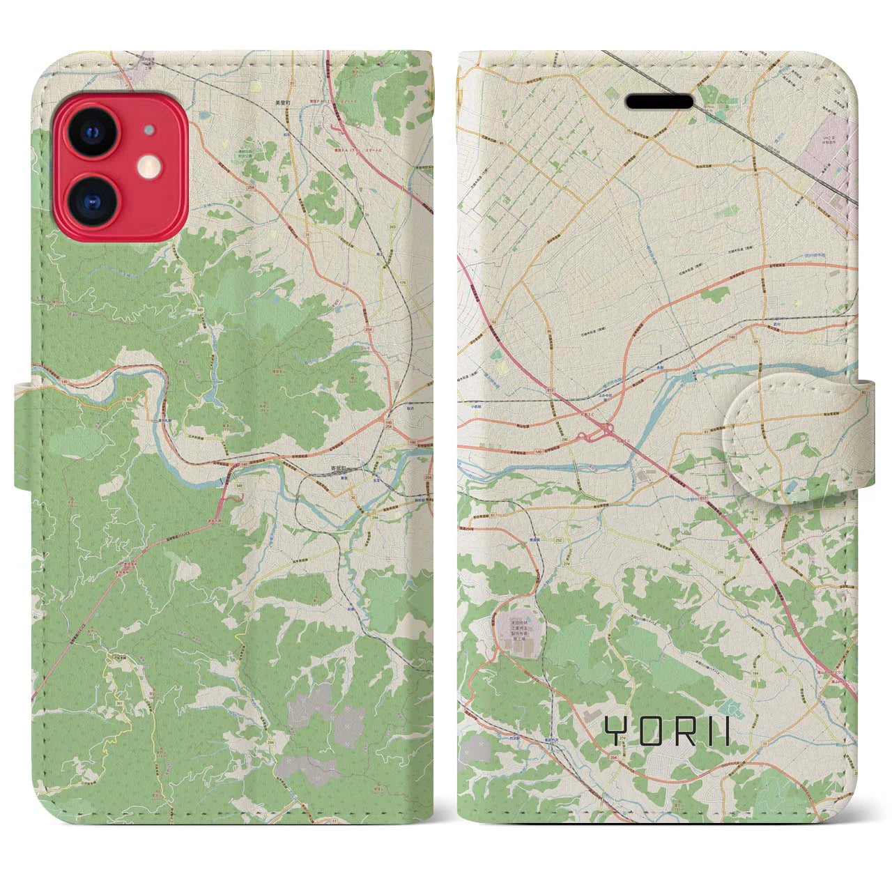 【寄居(埼玉県)】地図柄iPhoneケース(手帳タイプ)ナチュラル・iPhone 11 用