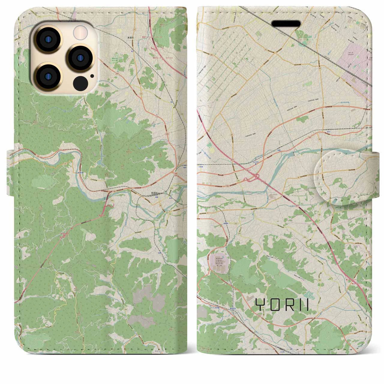 【寄居(埼玉県)】地図柄iPhoneケース(手帳タイプ)ナチュラル・iPhone 12 Pro Max 用