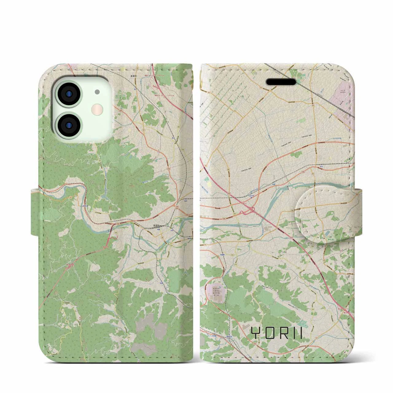 【寄居(埼玉県)】地図柄iPhoneケース(手帳タイプ)ナチュラル・iPhone 12 mini 用