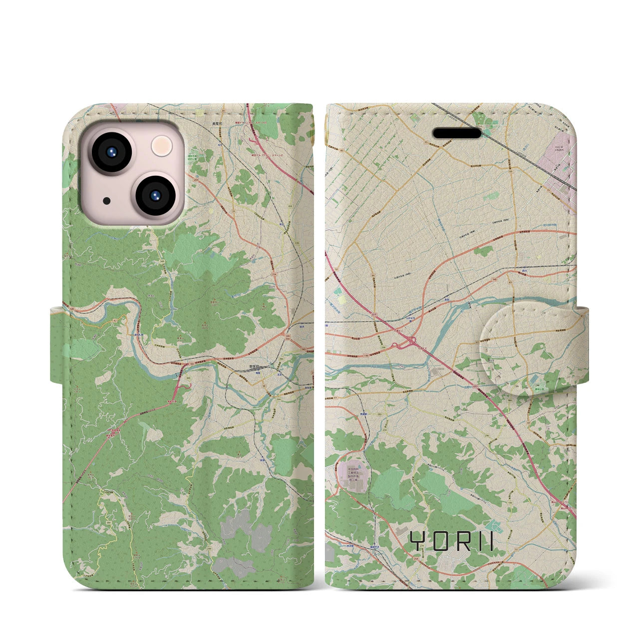 【寄居(埼玉県)】地図柄iPhoneケース(手帳タイプ)ナチュラル・iPhone 13 mini 用