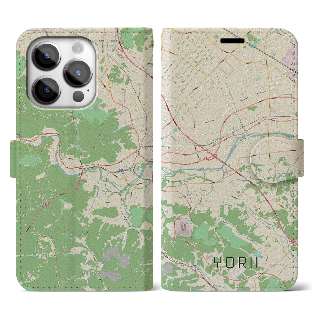 【寄居(埼玉県)】地図柄iPhoneケース(手帳タイプ)ナチュラル・iPhone 14 Pro 用