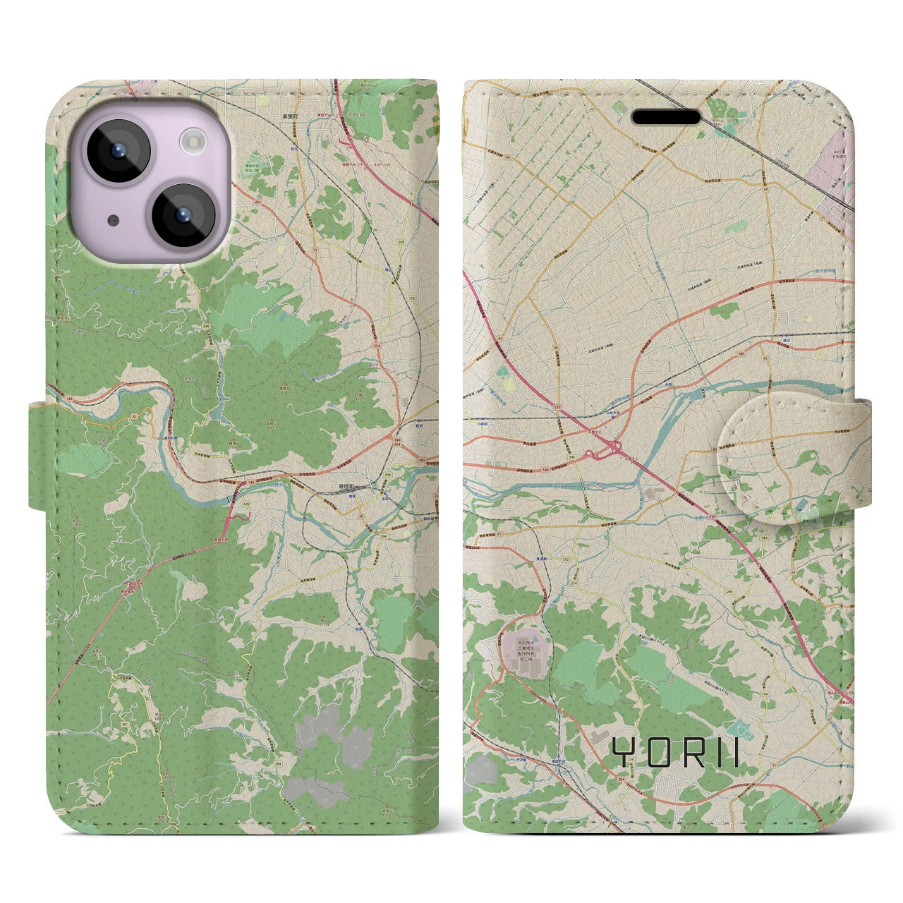 【寄居(埼玉県)】地図柄iPhoneケース(手帳タイプ)ナチュラル・iPhone 14 用
