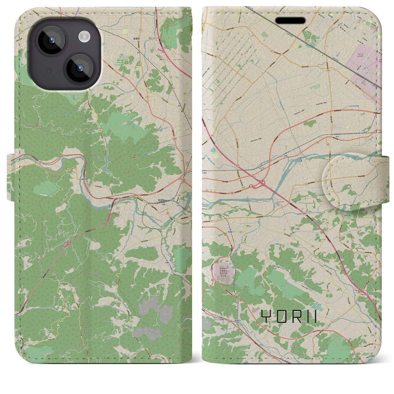 【寄居(埼玉県)】地図柄iPhoneケース(手帳タイプ)ナチュラル・iPhone 14 Plus 用