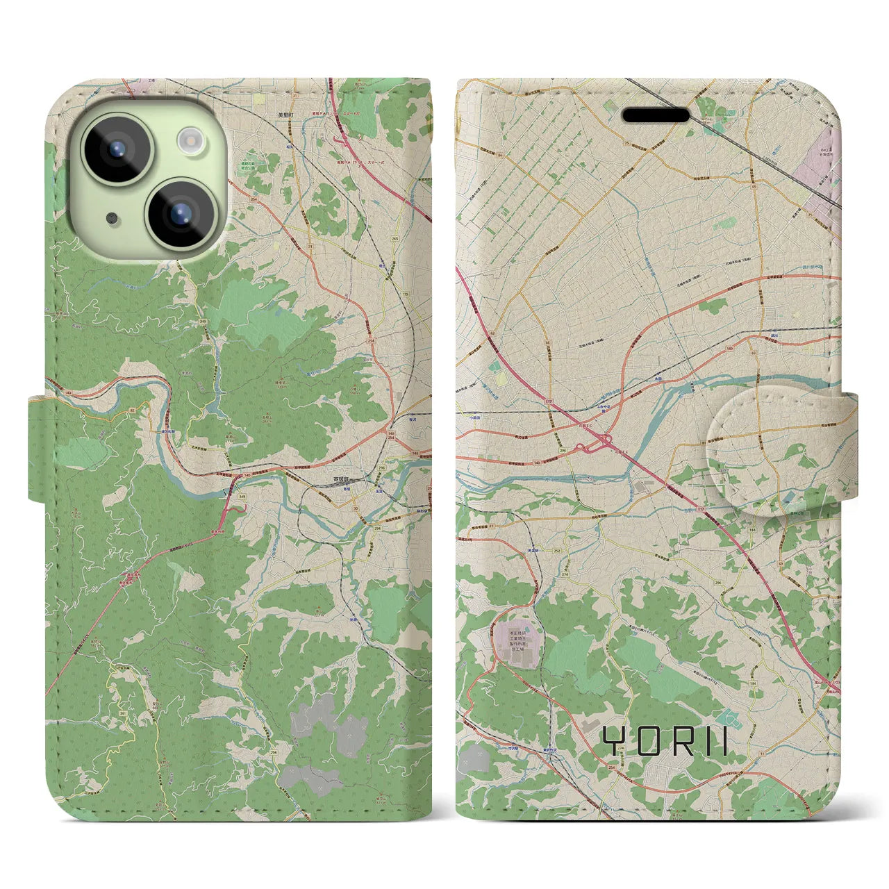 【寄居(埼玉県)】地図柄iPhoneケース(手帳タイプ)ナチュラル・iPhone 15 用