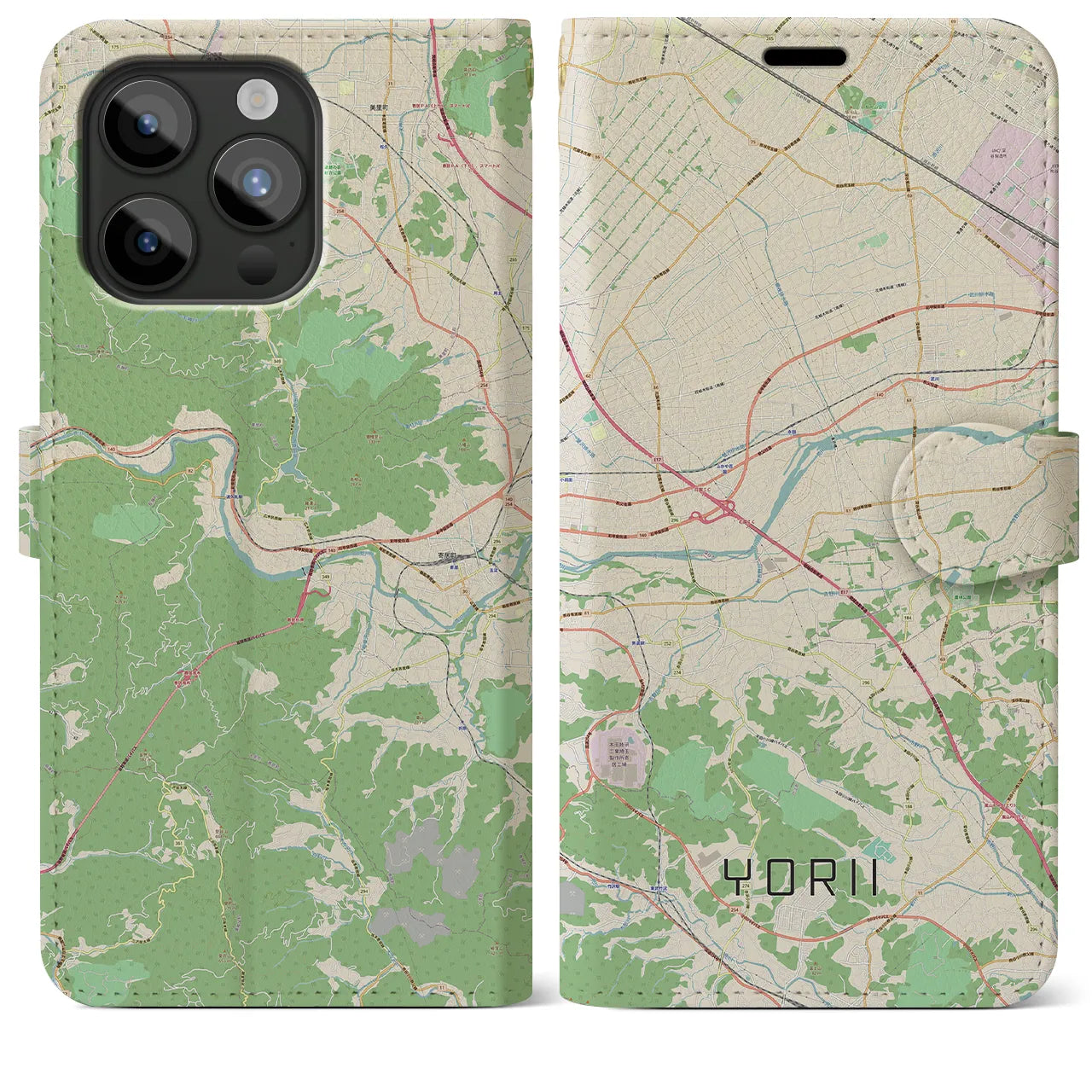 【寄居(埼玉県)】地図柄iPhoneケース(手帳タイプ)ナチュラル・iPhone 15 Pro Max 用