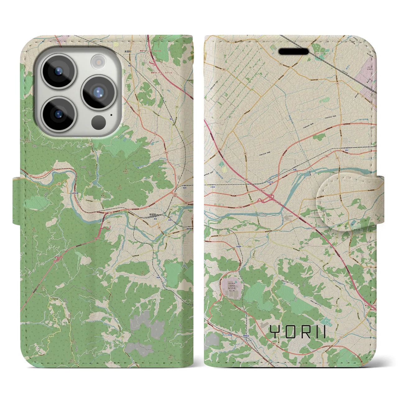 【寄居(埼玉県)】地図柄iPhoneケース(手帳タイプ)ナチュラル・iPhone 15 Pro 用