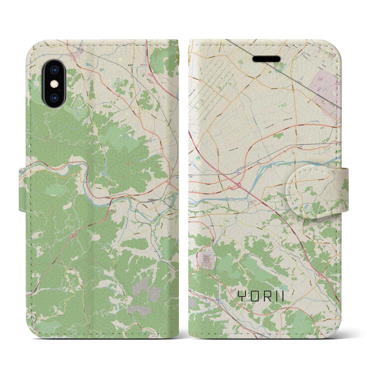 【寄居(埼玉県)】地図柄iPhoneケース(手帳タイプ)ナチュラル・iPhone XS / X 用