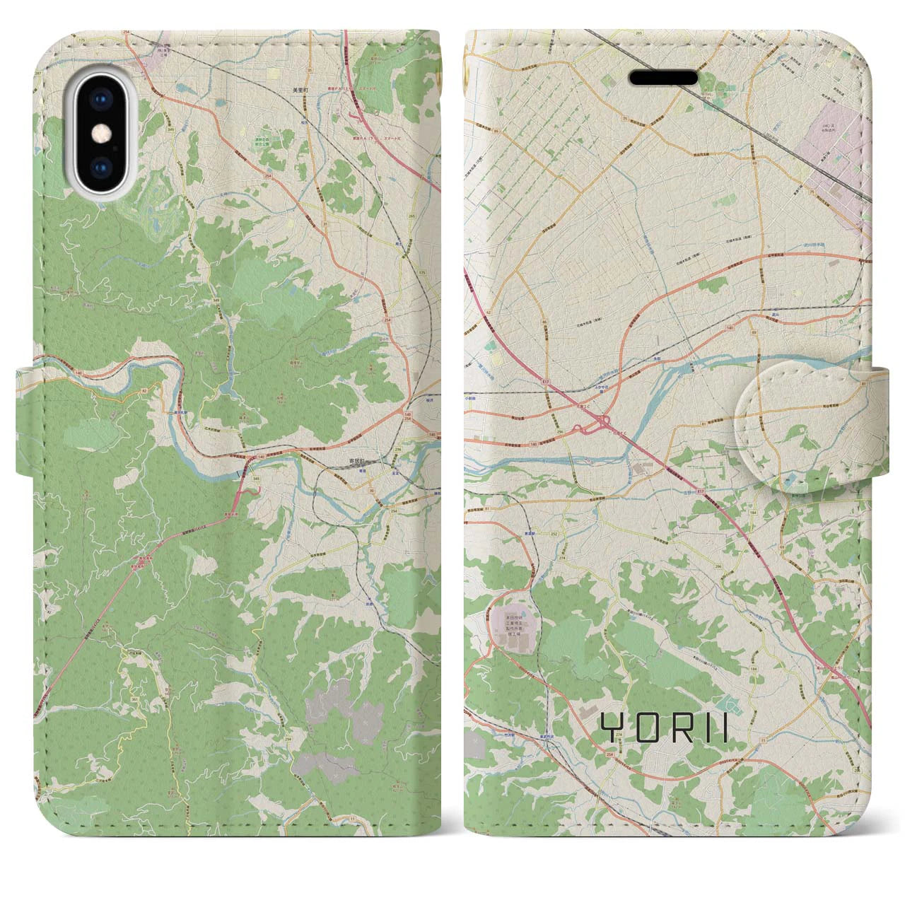 【寄居(埼玉県)】地図柄iPhoneケース(手帳タイプ)ナチュラル・iPhone XS Max 用