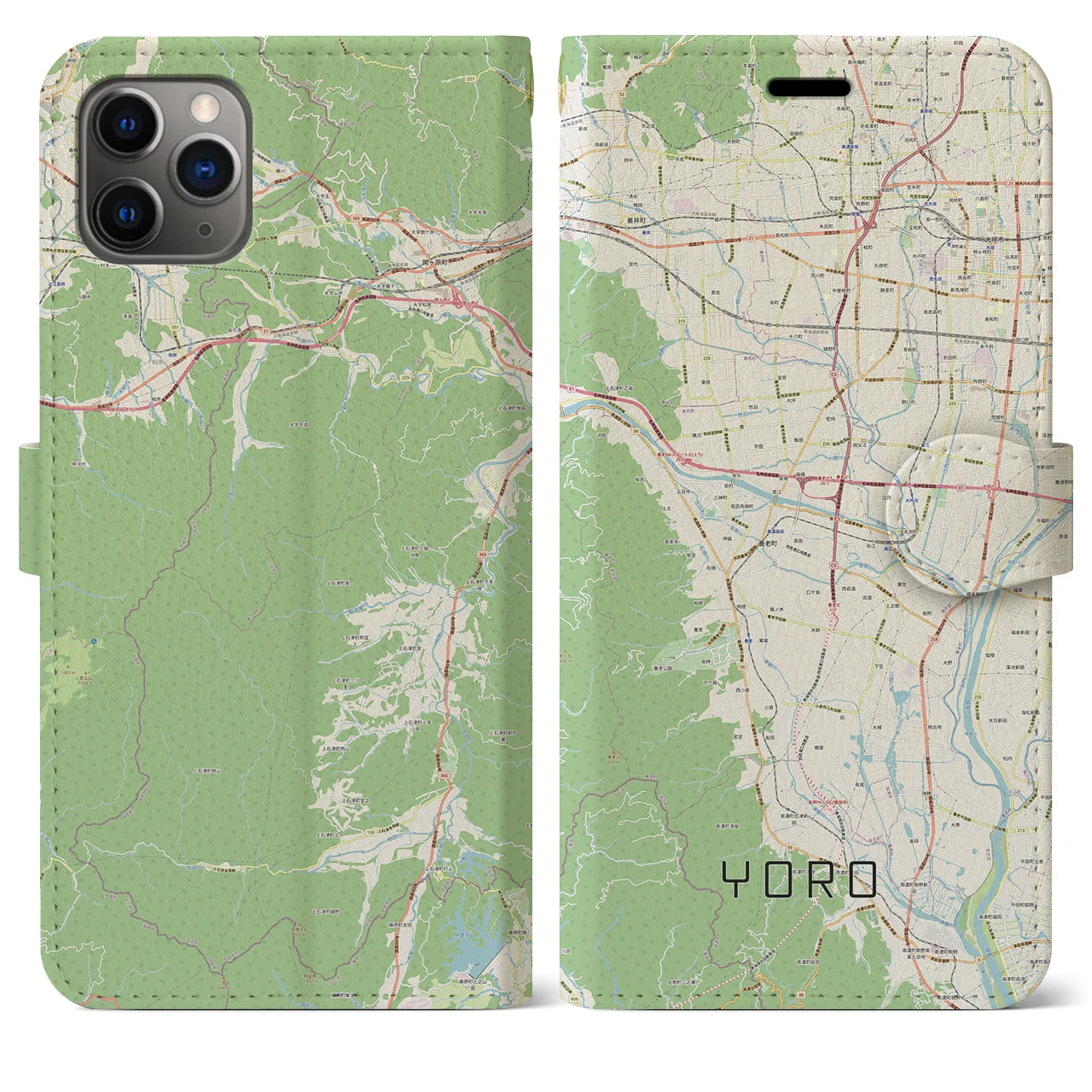 【養老(岐阜県)】地図柄iPhoneケース(手帳タイプ)ナチュラル・iPhone 11 Pro Max 用