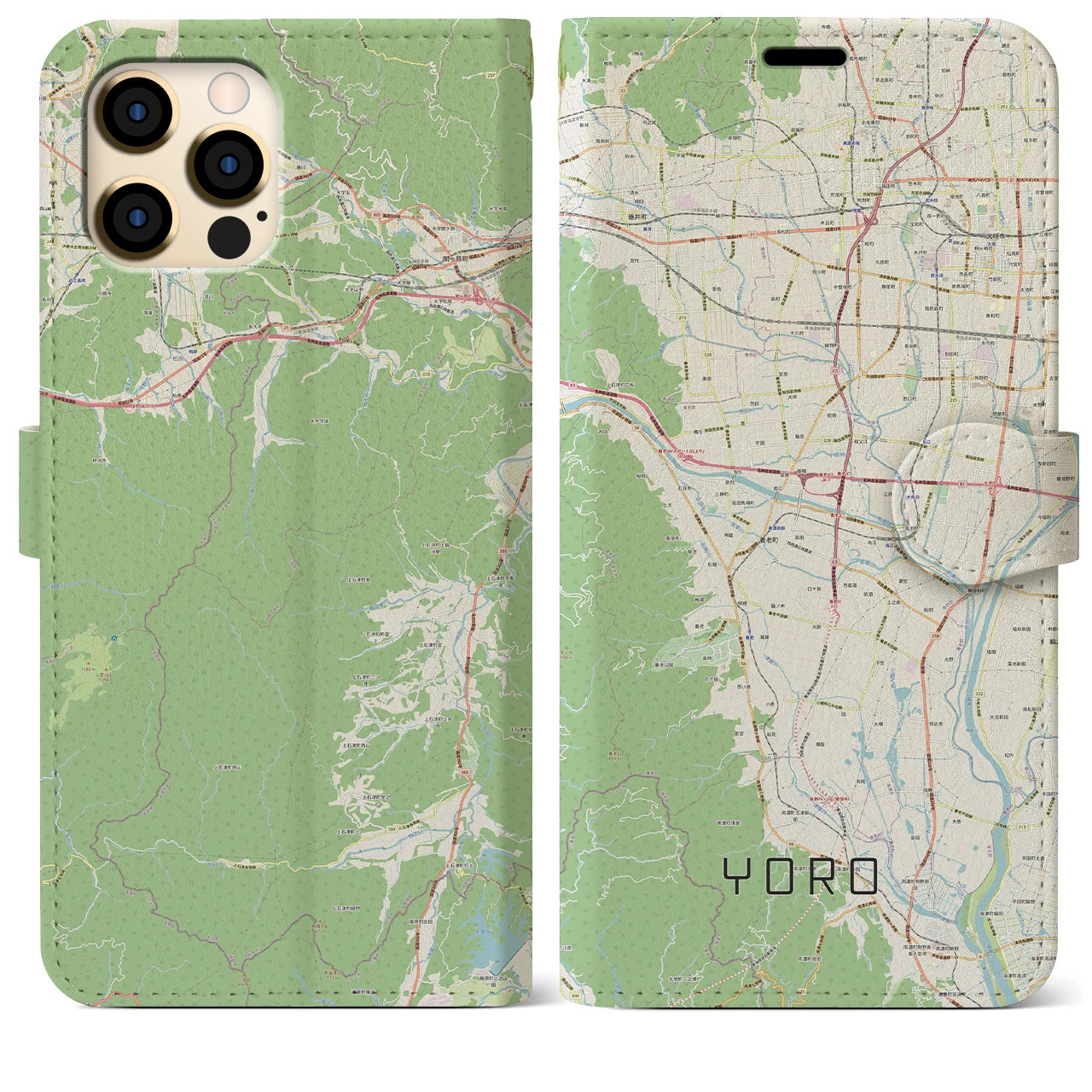 【養老(岐阜県)】地図柄iPhoneケース(手帳タイプ)ナチュラル・iPhone 12 Pro Max 用