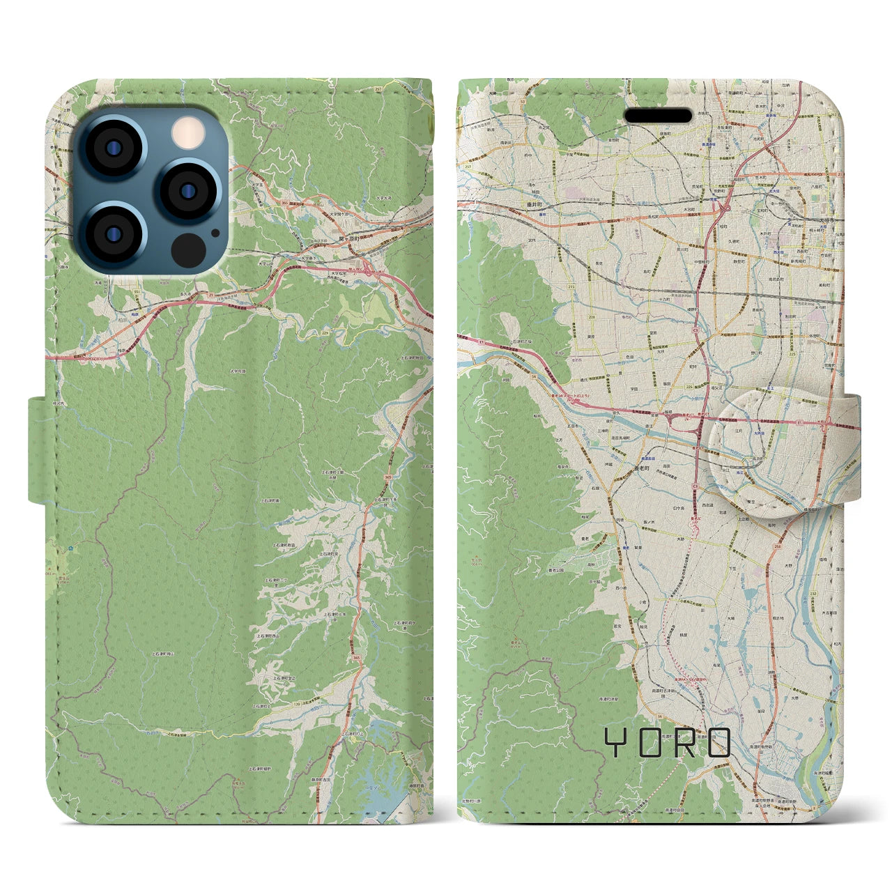 【養老(岐阜県)】地図柄iPhoneケース(手帳タイプ)ナチュラル・iPhone 12 / 12 Pro 用