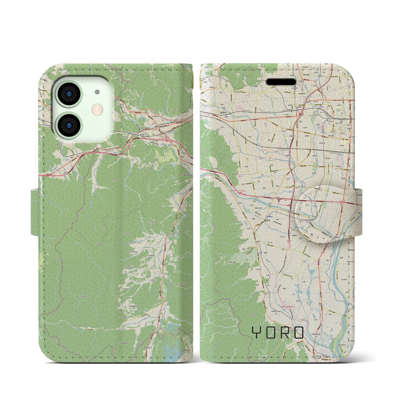 【養老(岐阜県)】地図柄iPhoneケース(手帳タイプ)ナチュラル・iPhone 12 mini 用