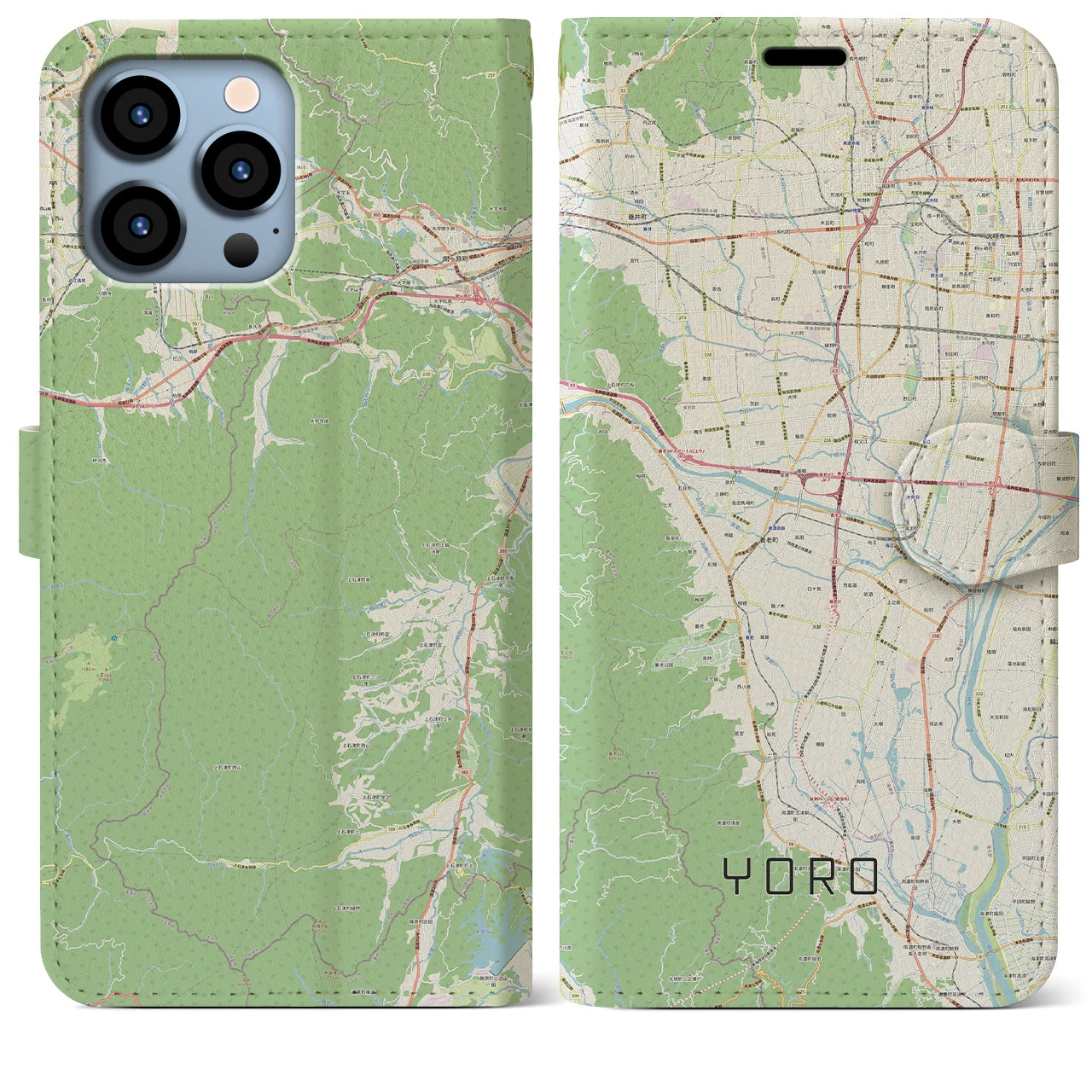 【養老(岐阜県)】地図柄iPhoneケース(手帳タイプ)ナチュラル・iPhone 13 Pro Max 用