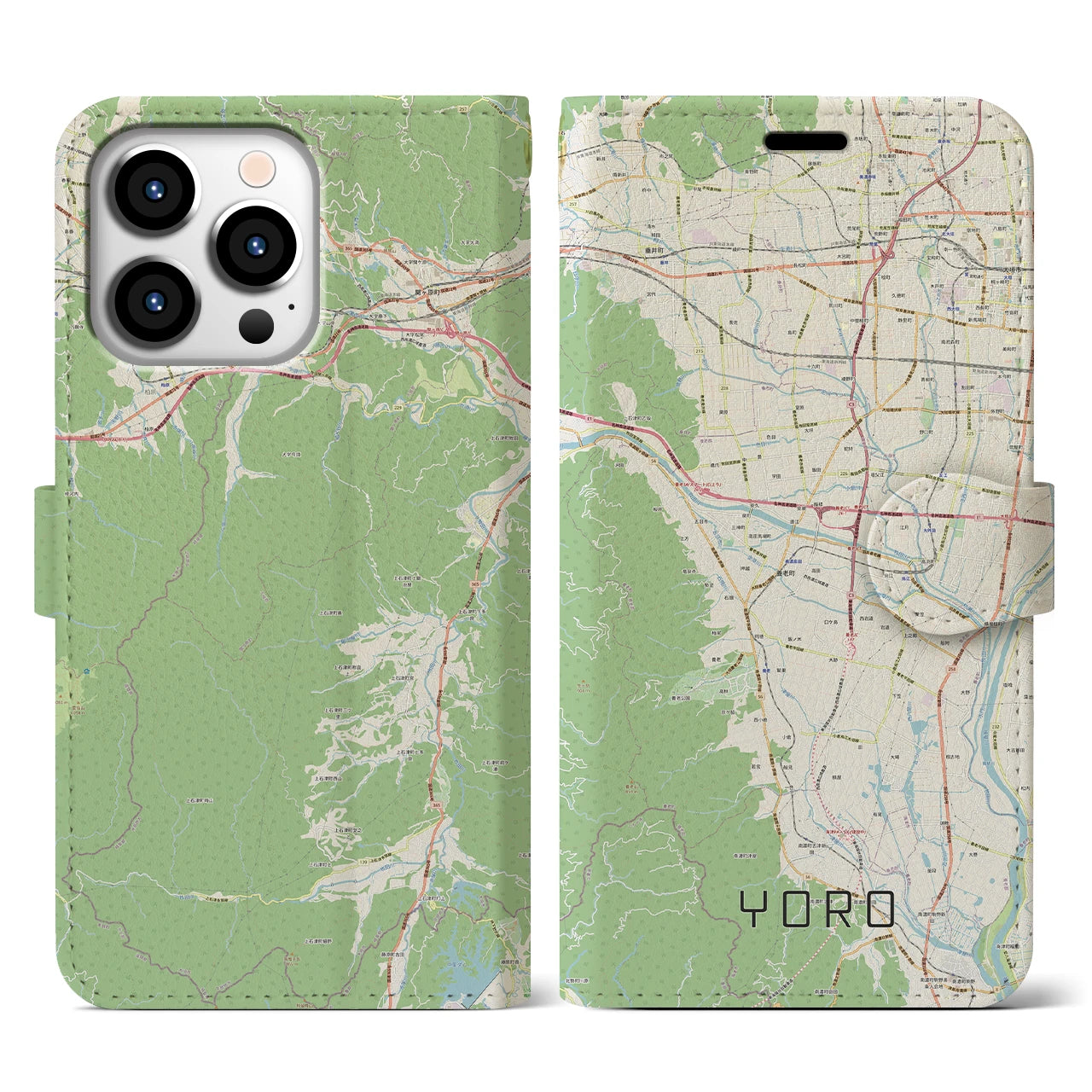 【養老(岐阜県)】地図柄iPhoneケース(手帳タイプ)ナチュラル・iPhone 13 Pro 用