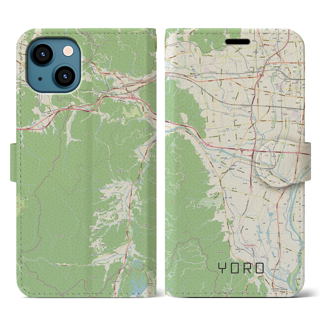 【養老(岐阜県)】地図柄iPhoneケース(手帳タイプ)ナチュラル・iPhone 13 用