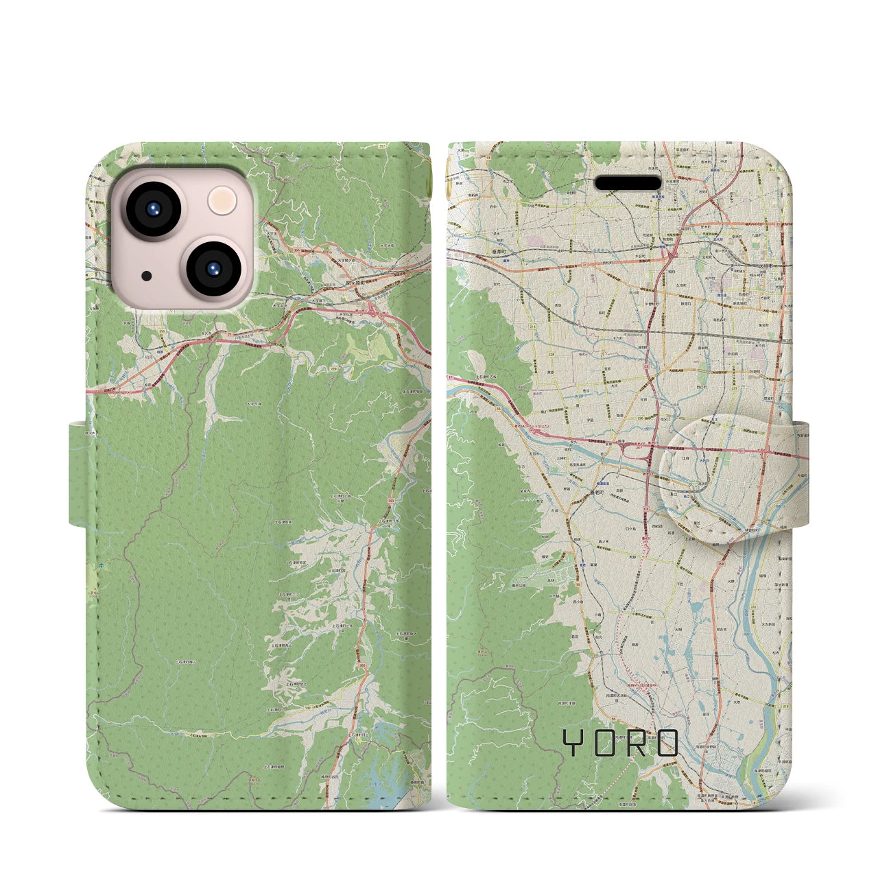 【養老(岐阜県)】地図柄iPhoneケース(手帳タイプ)ナチュラル・iPhone 13 mini 用