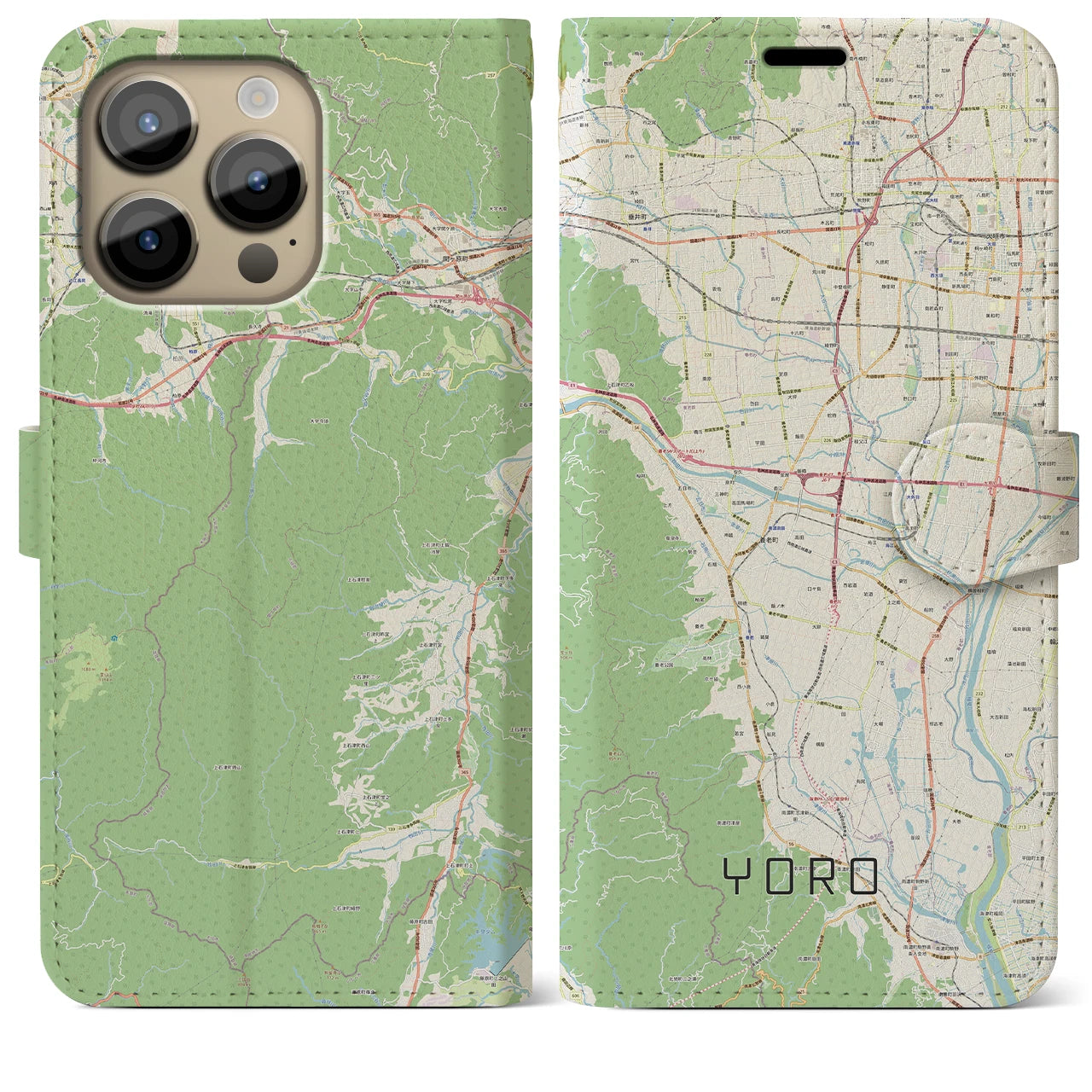 【養老(岐阜県)】地図柄iPhoneケース(手帳タイプ)ナチュラル・iPhone 14 Pro Max 用