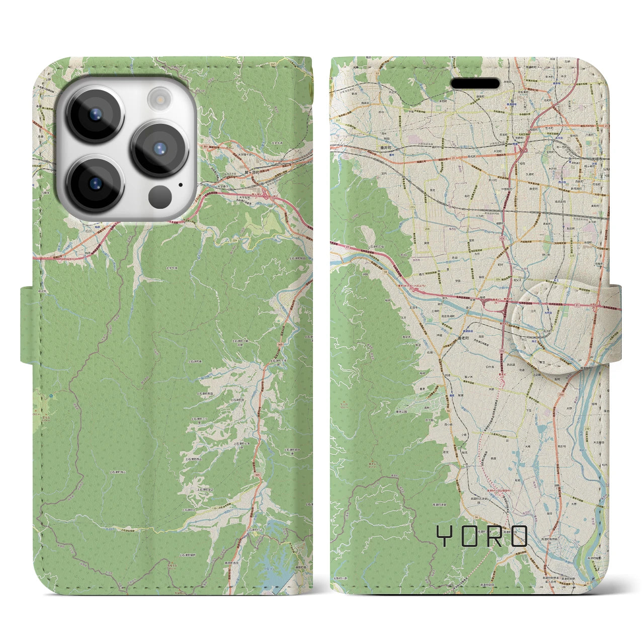 【養老(岐阜県)】地図柄iPhoneケース(手帳タイプ)ナチュラル・iPhone 14 Pro 用