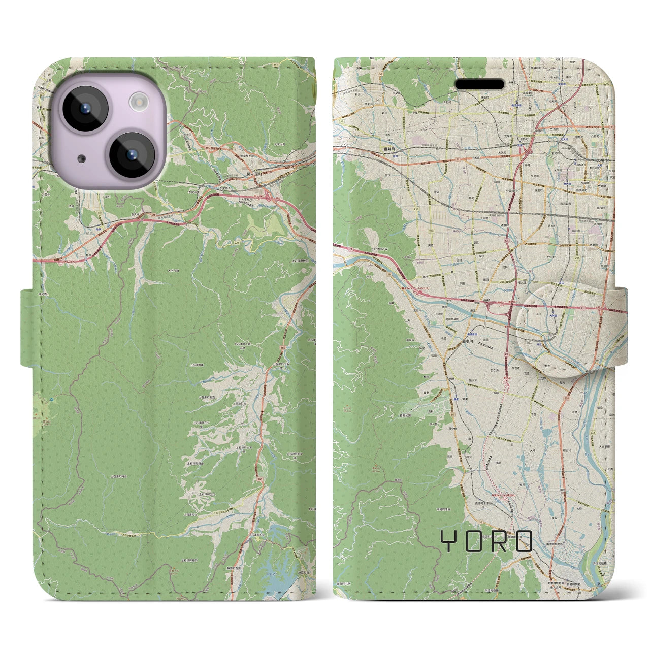 【養老(岐阜県)】地図柄iPhoneケース(手帳タイプ)ナチュラル・iPhone 14 用