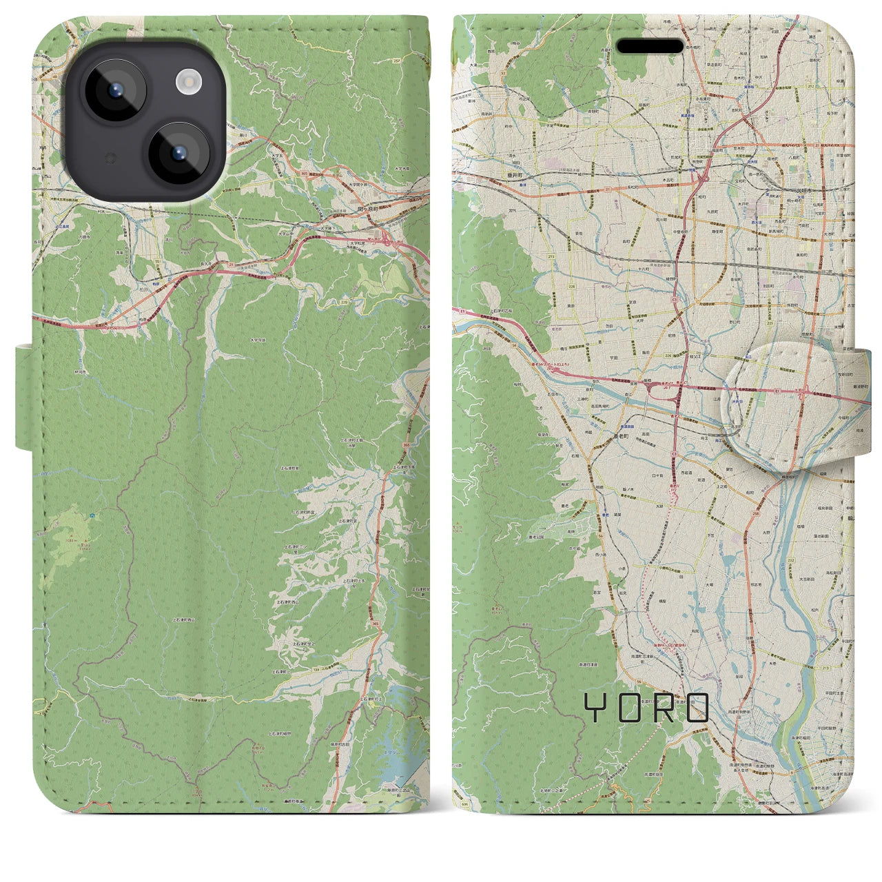 【養老(岐阜県)】地図柄iPhoneケース(手帳タイプ)ナチュラル・iPhone 14 Plus 用