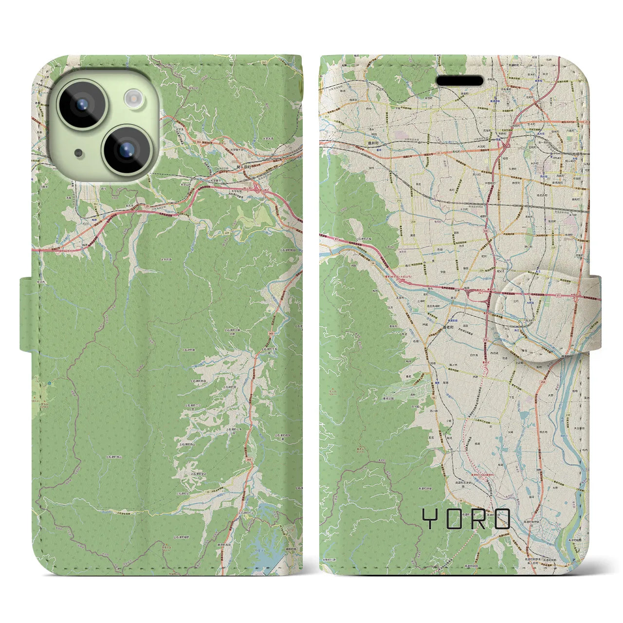 【養老(岐阜県)】地図柄iPhoneケース(手帳タイプ)ナチュラル・iPhone 15 用