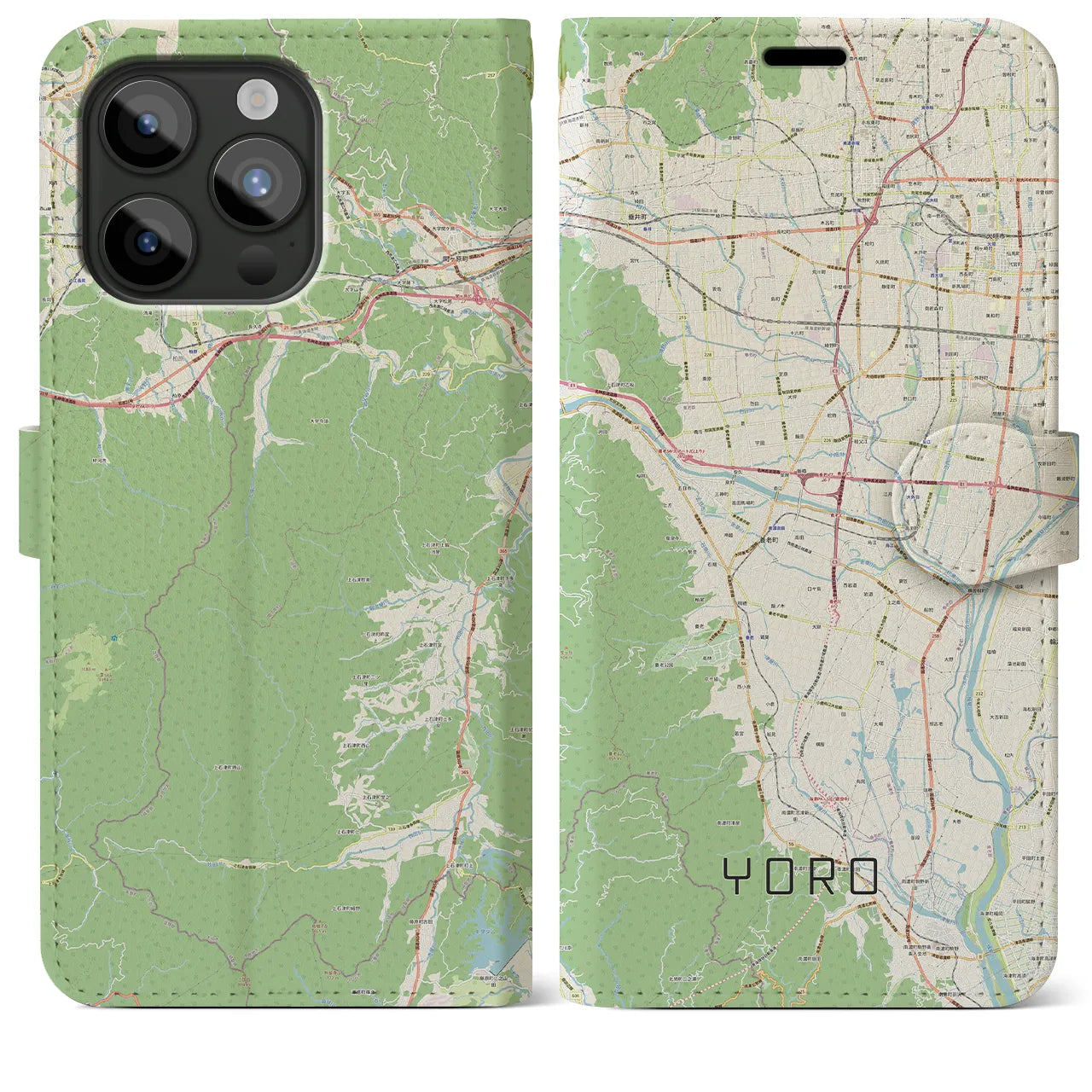 【養老(岐阜県)】地図柄iPhoneケース(手帳タイプ)ナチュラル・iPhone 15 Pro Max 用