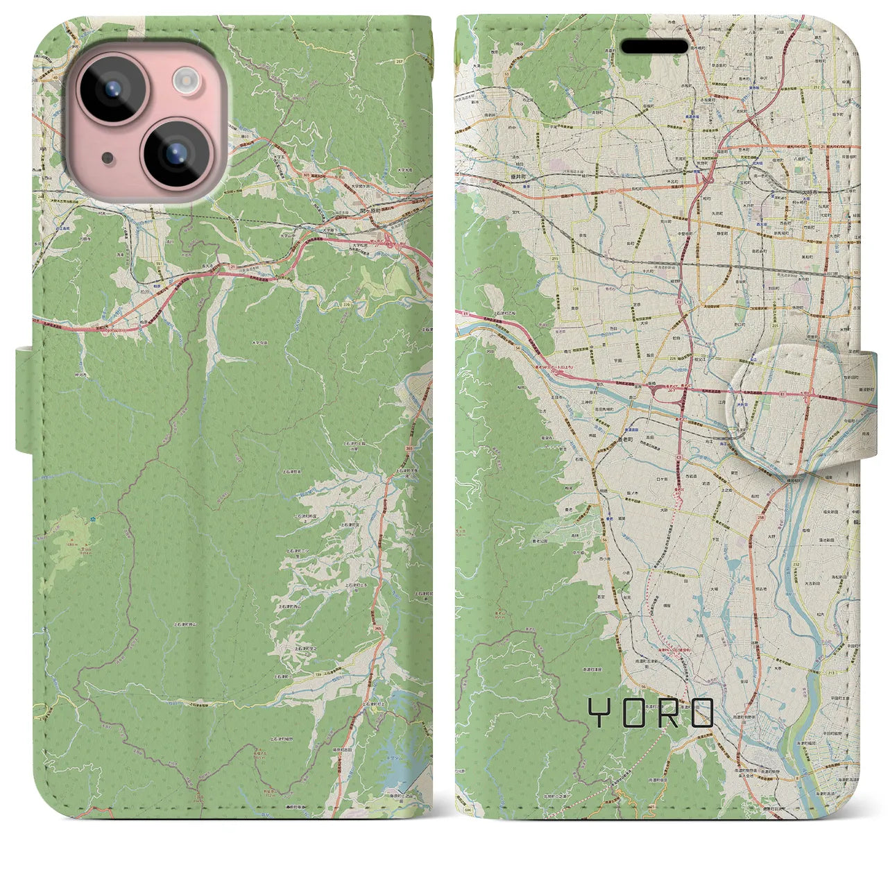 【養老(岐阜県)】地図柄iPhoneケース(手帳タイプ)ナチュラル・iPhone 15 Plus 用