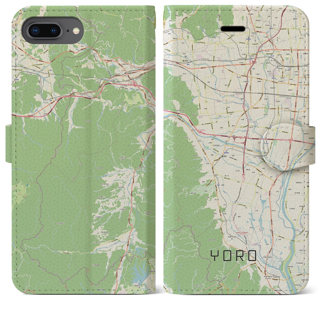 【養老(岐阜県)】地図柄iPhoneケース(手帳タイプ)ナチュラル・iPhone 8Plus /7Plus / 6sPlus / 6Plus 用
