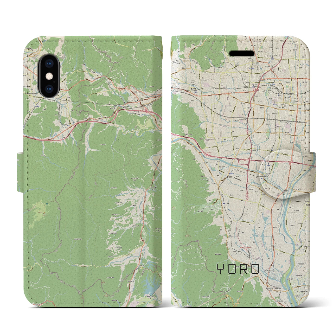 【養老(岐阜県)】地図柄iPhoneケース(手帳タイプ)ナチュラル・iPhone XS / X 用