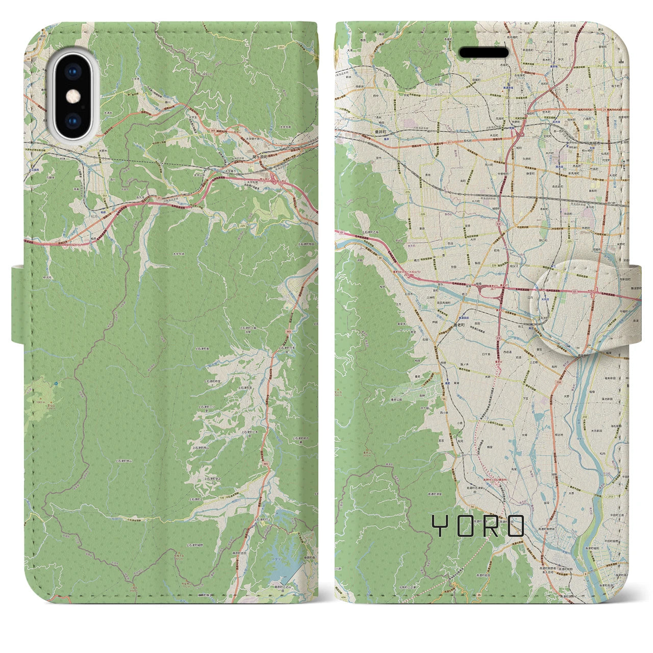 【養老(岐阜県)】地図柄iPhoneケース(手帳タイプ)ナチュラル・iPhone XS Max 用