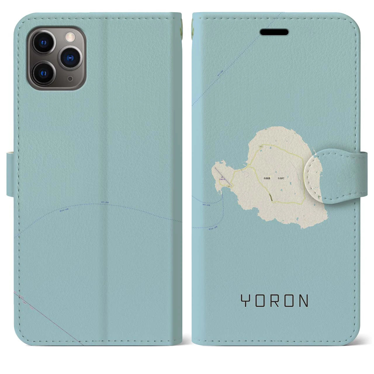 【与論(鹿児島県)】地図柄iPhoneケース(手帳タイプ)ナチュラル・iPhone 11 Pro Max 用