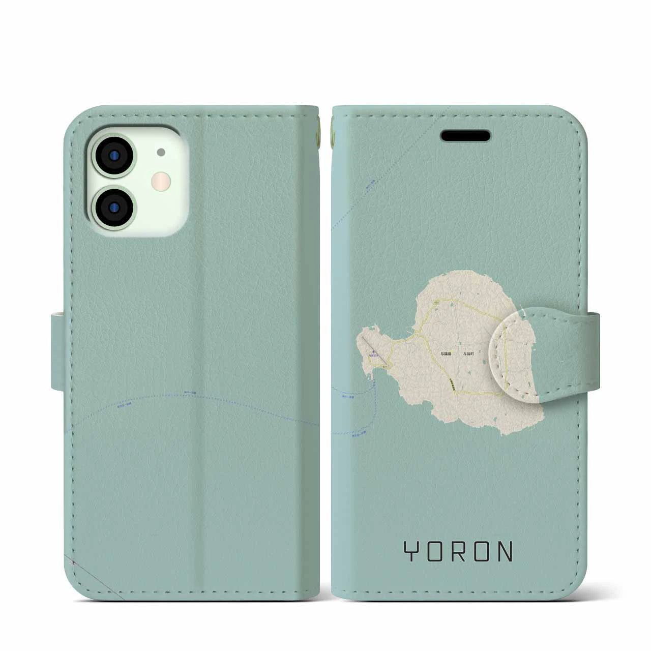 【与論(鹿児島県)】地図柄iPhoneケース(手帳タイプ)ナチュラル・iPhone 12 mini 用