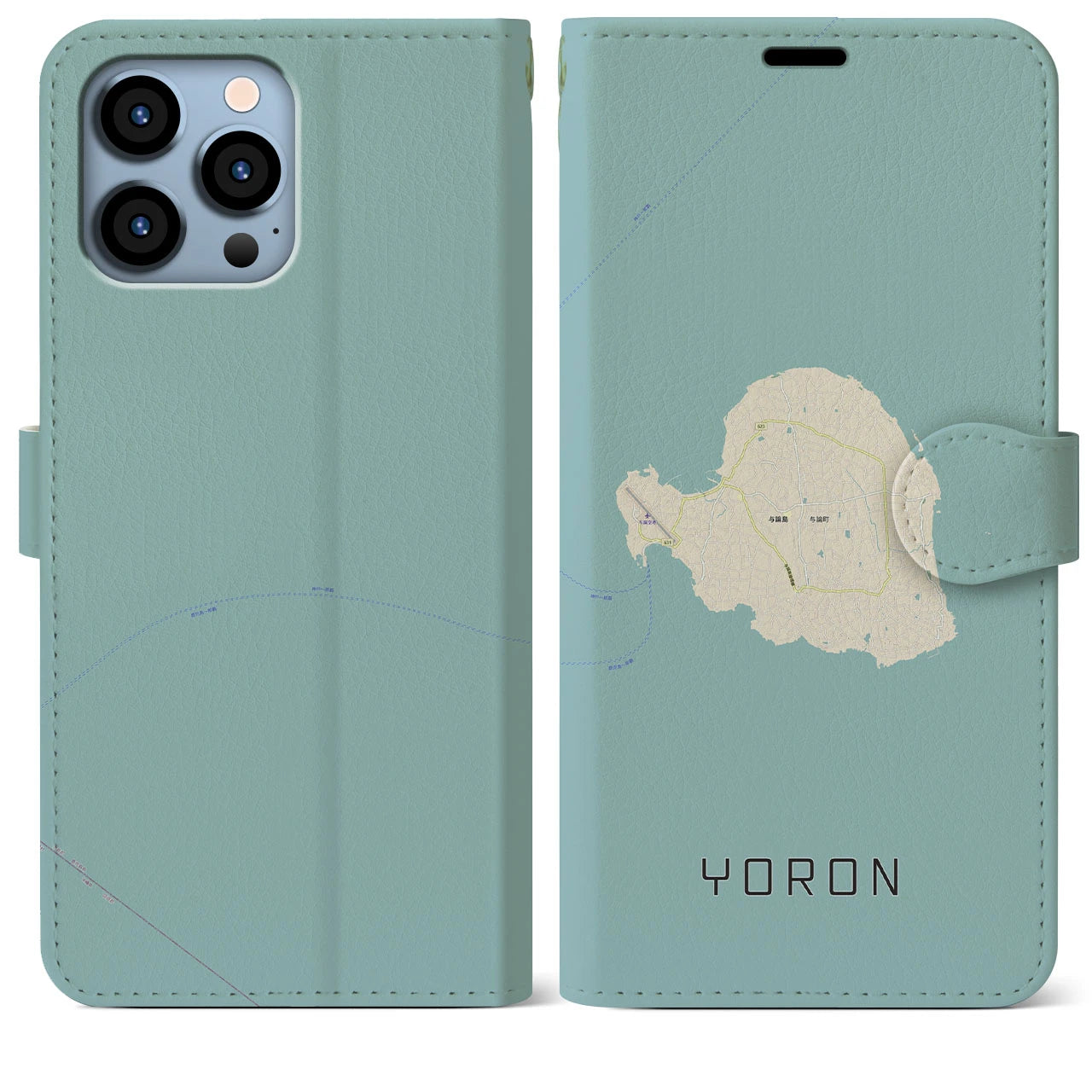 【与論(鹿児島県)】地図柄iPhoneケース(手帳タイプ)ナチュラル・iPhone 13 Pro Max 用